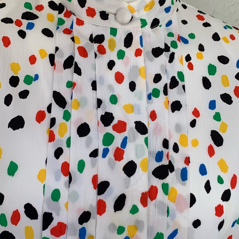 Vintage white background, multicolored long sleeve blouse - Picture 2 of 7